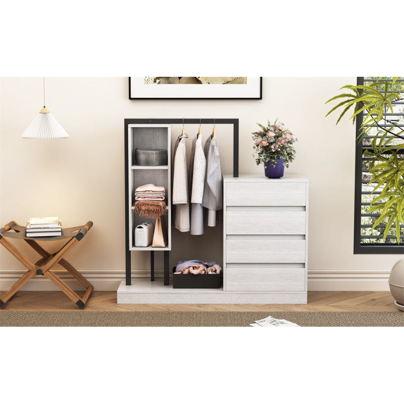 Sleek White Bedroom Wardrobe, 4 Drawers & 3 Shelves