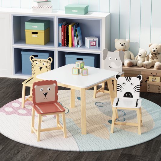 Playful Playroom Kids Table & 4 Animal Chairs, Spacious Top