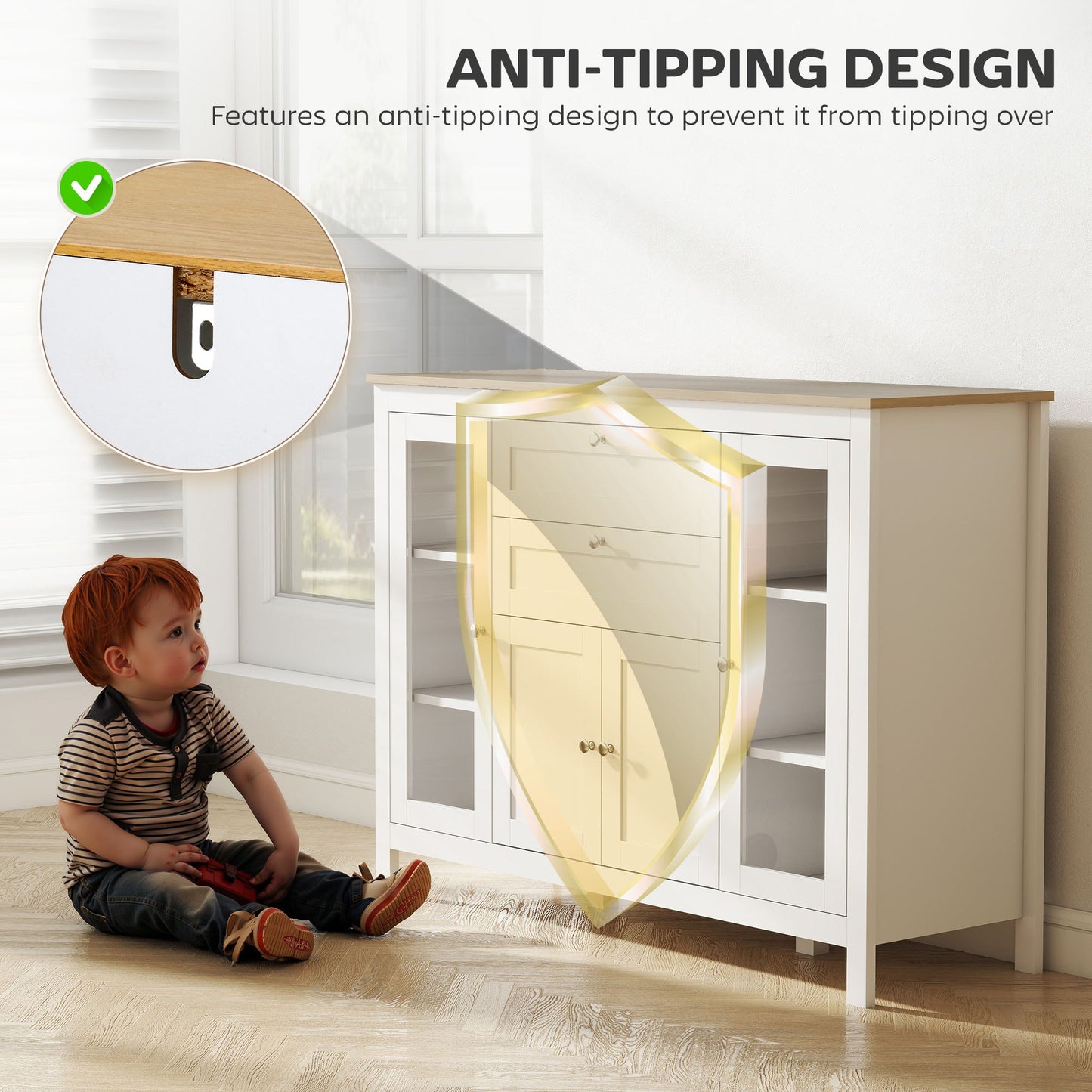 HOMCOM Modern Buffet for Kitchen, Glass Doors & Drawers