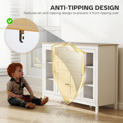 HOMCOM Modern Buffet for Kitchen, Glass Doors & Drawers