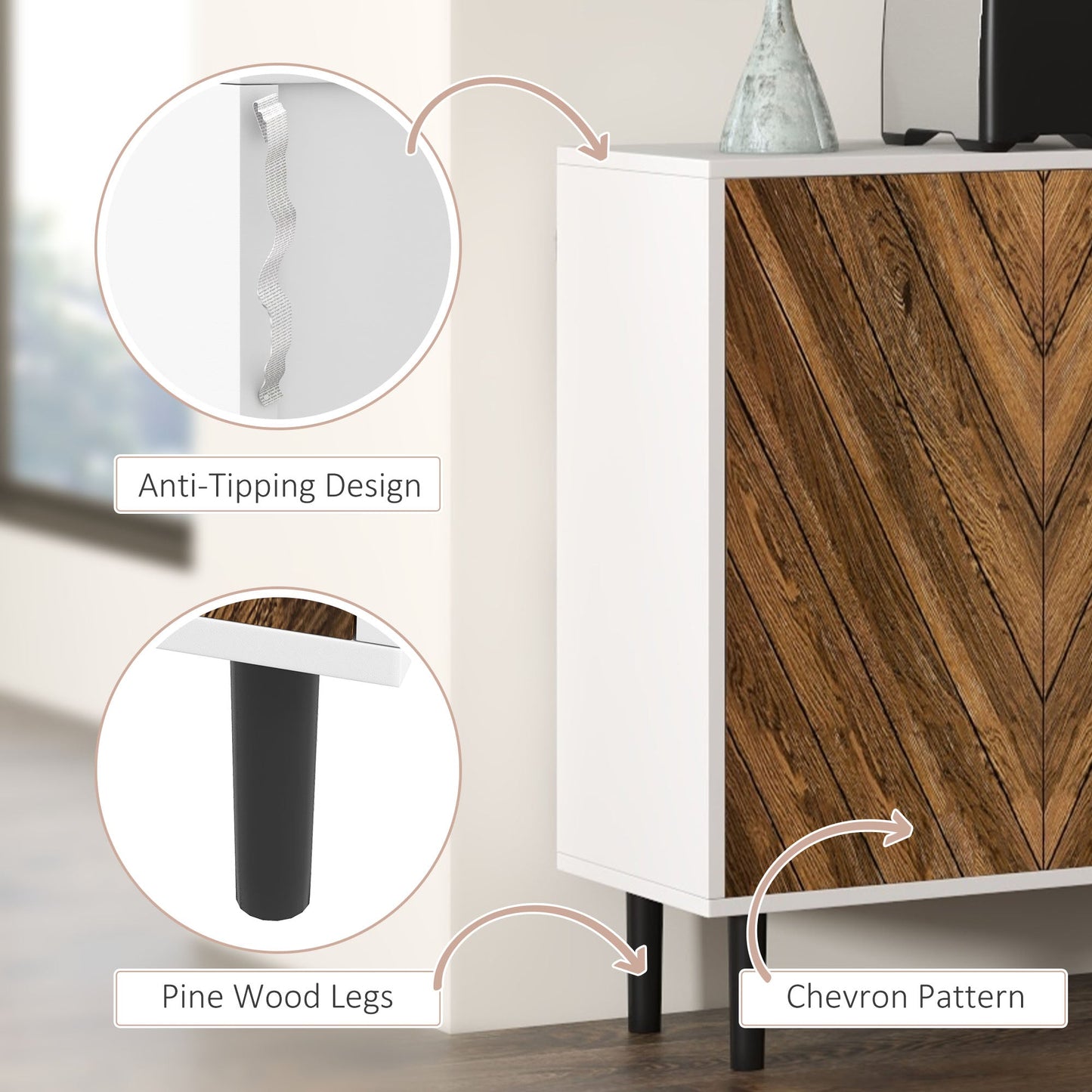 HOMCOM Mid-Century Sideboard for Dining, Chevron Doors