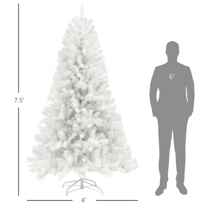 HOMCOM 7.5ft Unlit White Christmas Tree for Home, Auto-Open