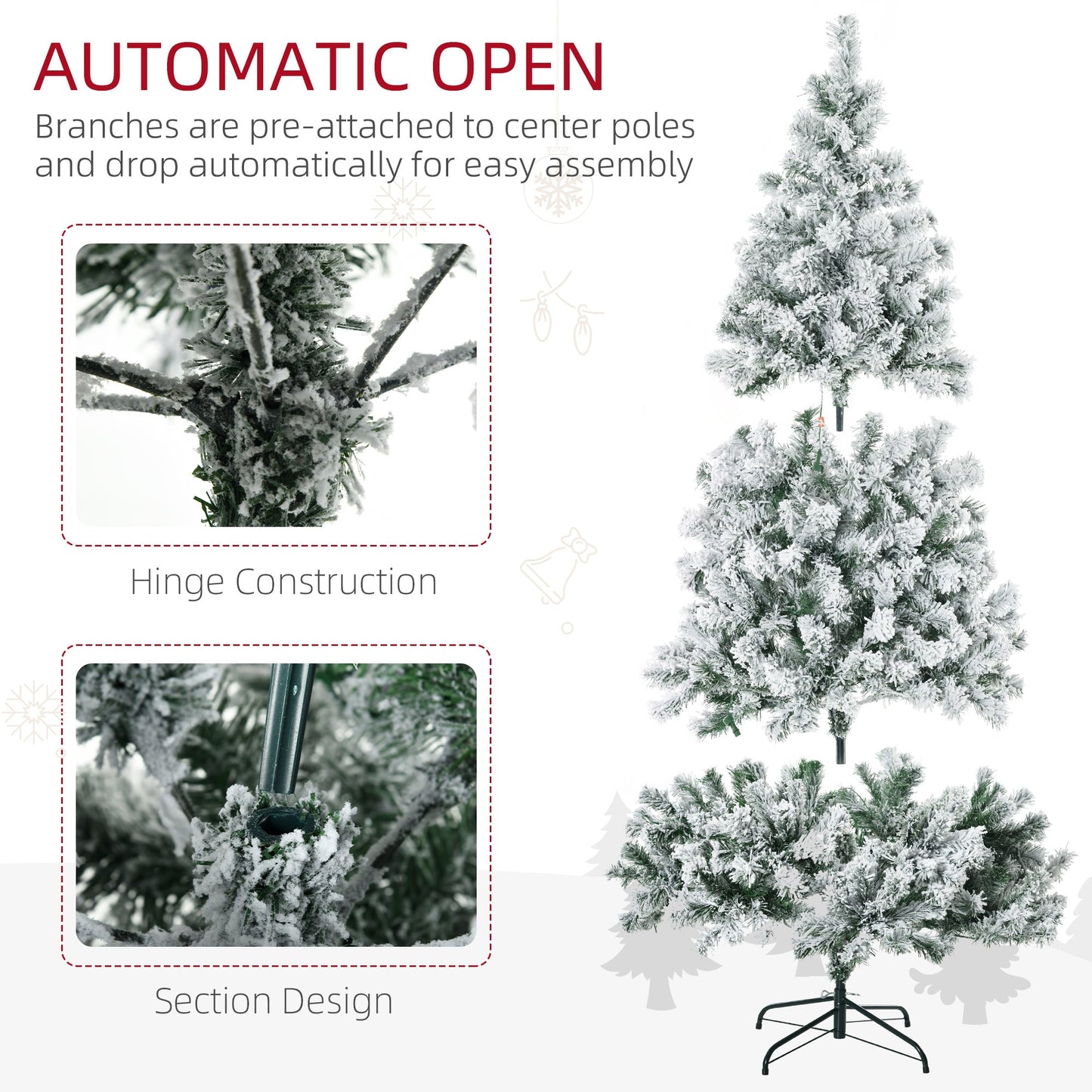 HOMCOM 6 Ft Frosted Pre-Lit Christmas Tree for Home