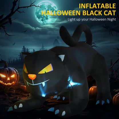 HOMCOM 6.2-Ft Halloween Black Cat Yard Inflatable, LED-Lit
