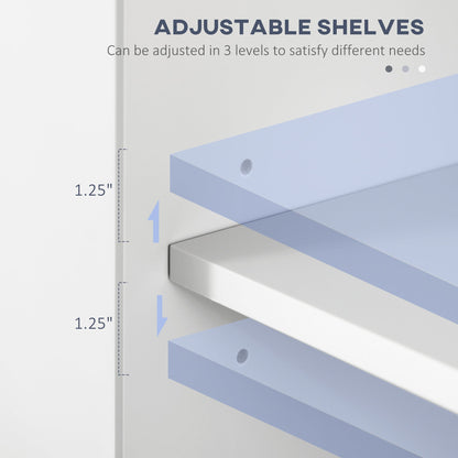 HOMCOM Slim White Bathroom Linen Cabinet, Adjustable Shelves