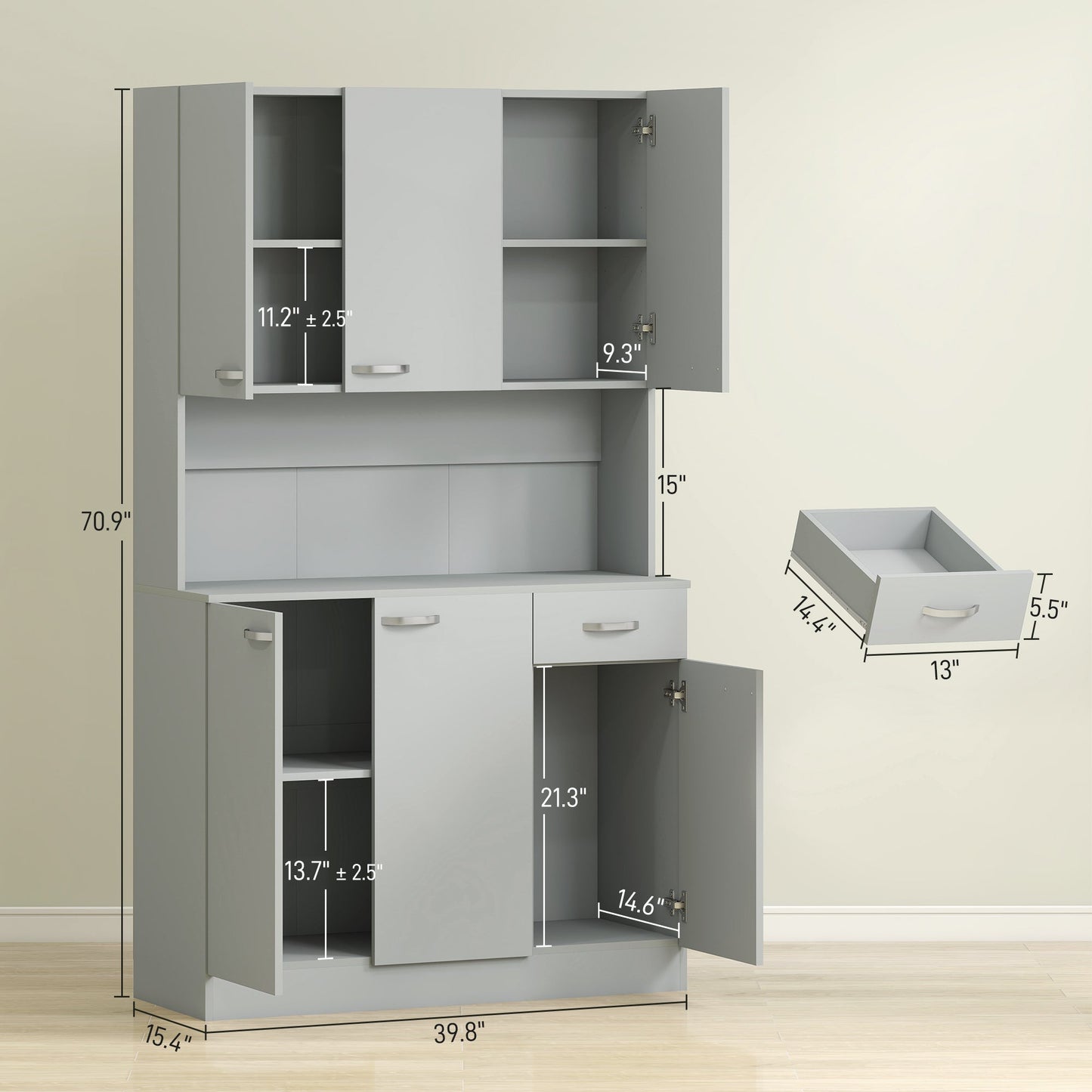 HOMCOM Modern Kitchen Pantry Hutch with Microwave Shelf