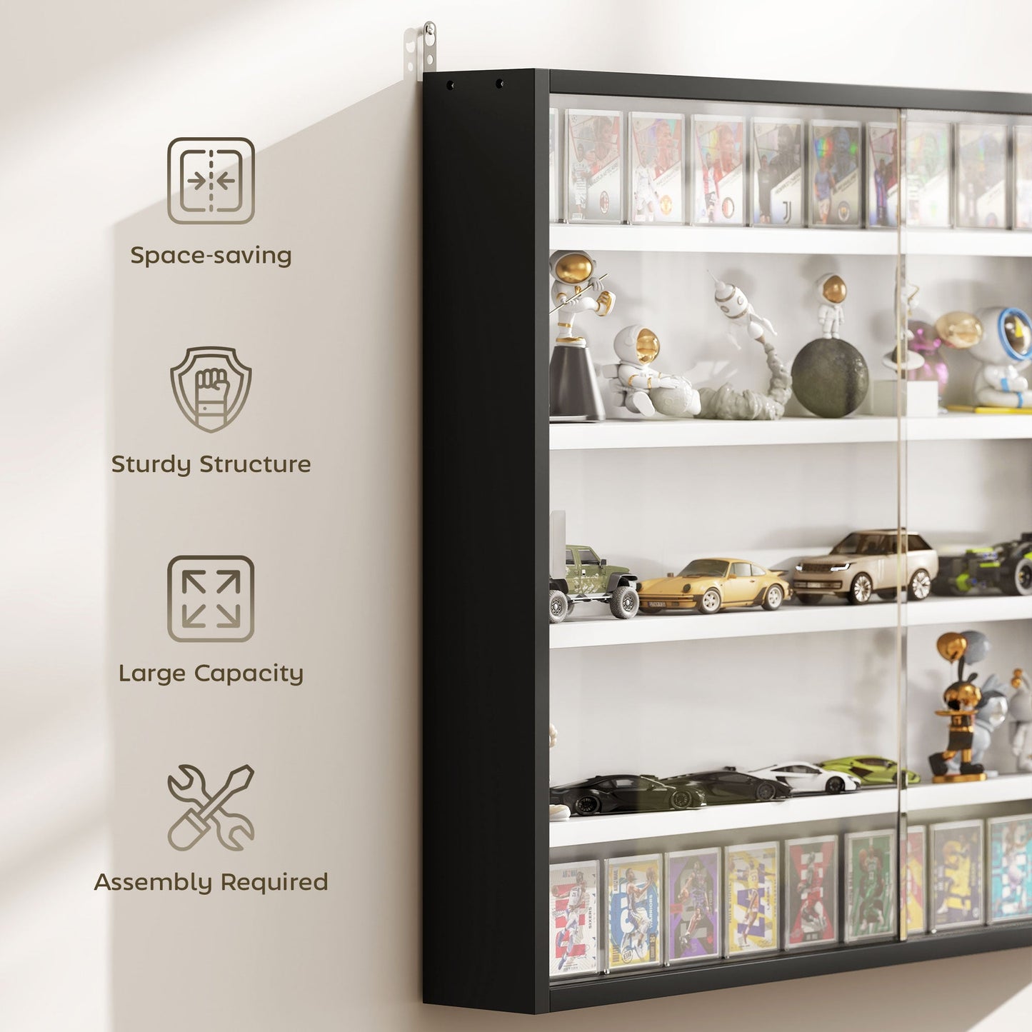 HOMCOM Modern Wall Cabinet for Collectibles, Glass Doors