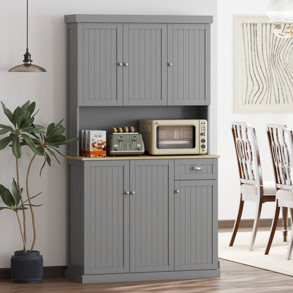 Modern Farmhouse Buffet Hutch by HOMCOM with Microwave Shelf