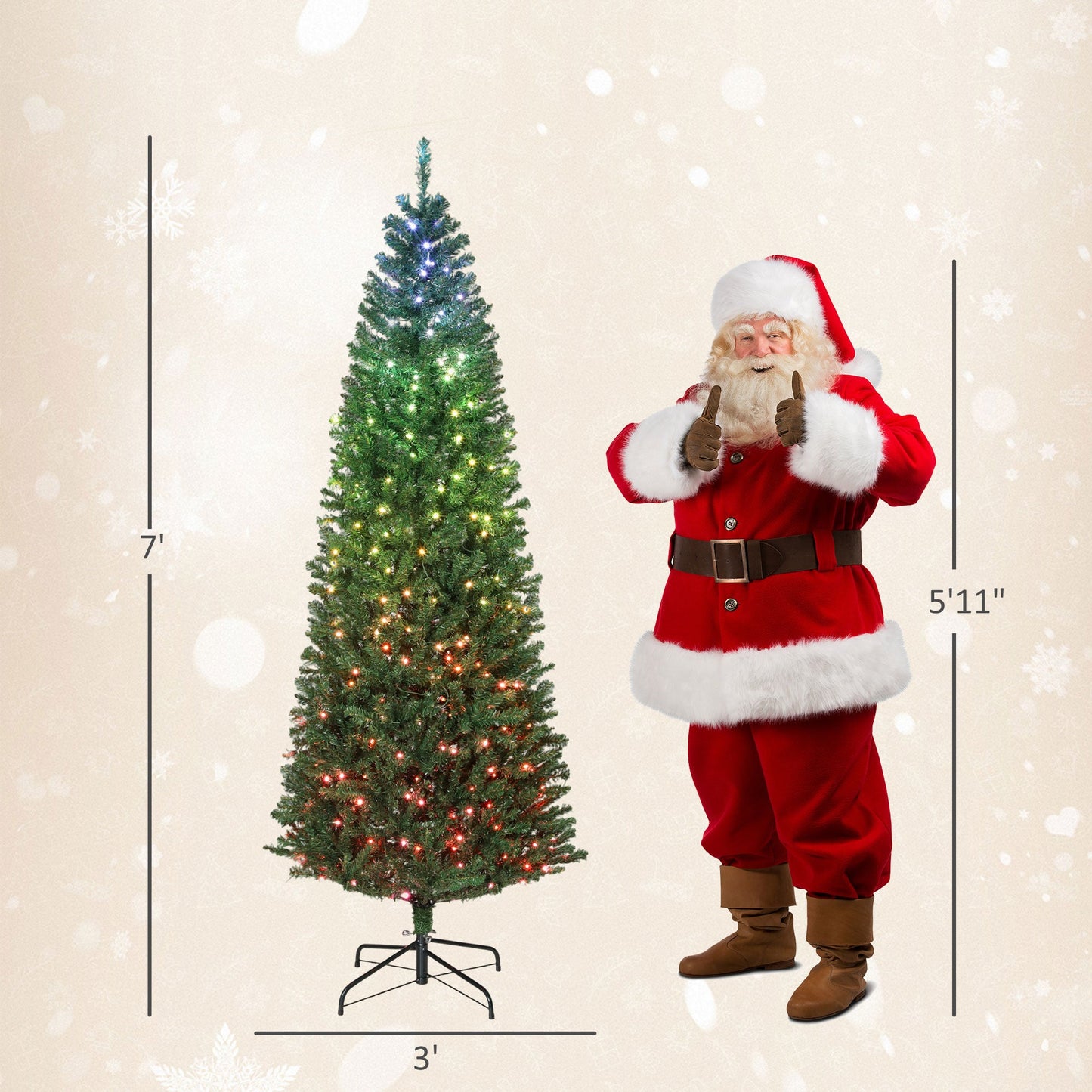 HOMCOM 7 Ft Slim Christmas Tree for Home, DIY Sync Lights