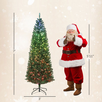 HOMCOM 7 Ft Slim Christmas Tree for Home, DIY Sync Lights