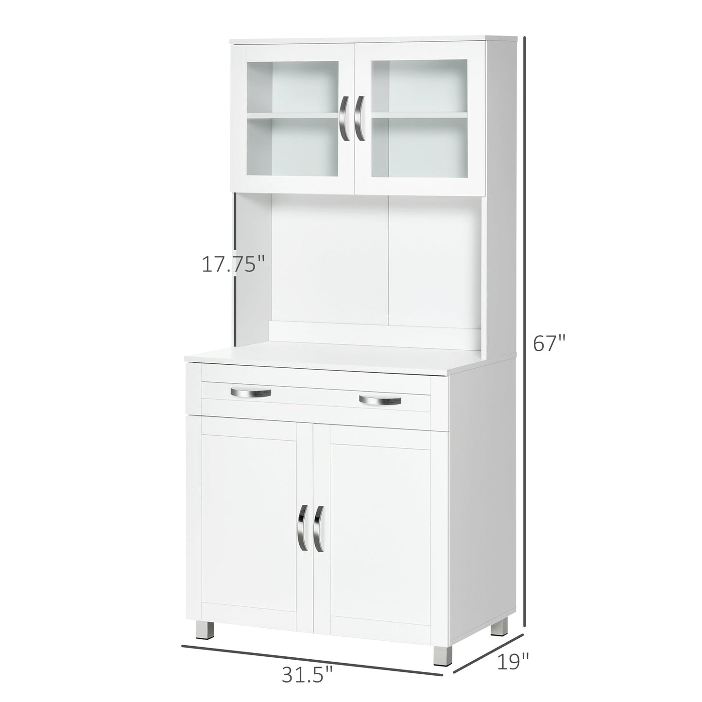 HOMCOM Modern Dining Buffet Hutch with Glass Doors & Drawers