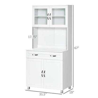 HOMCOM Modern Dining Buffet Hutch with Glass Doors & Drawers