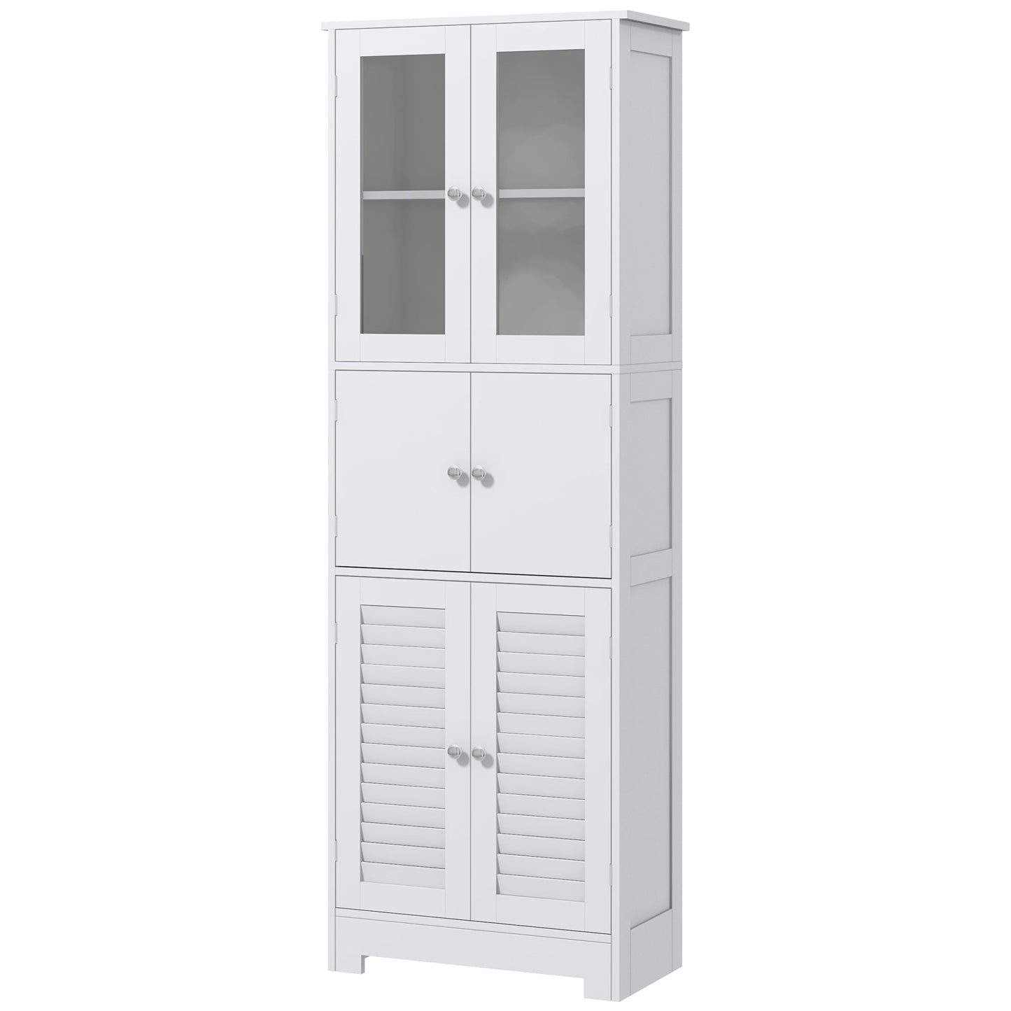 HOMCOM Modern Bathroom Cabinet with Glass & Louvered Doors