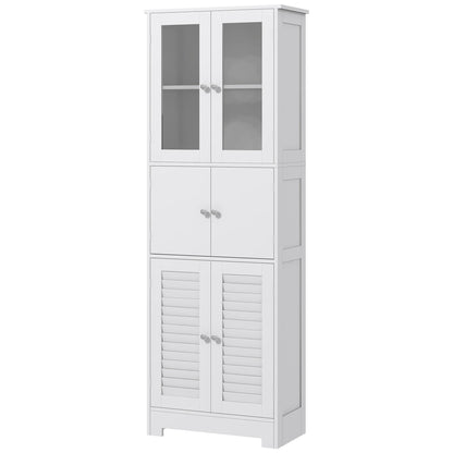 HOMCOM Modern Bathroom Cabinet with Glass & Louvered Doors
