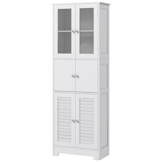 HOMCOM Modern Bathroom Cabinet with Glass & Louvered Doors