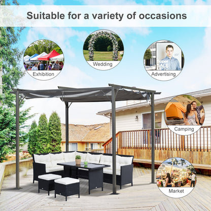 Outsunny 10x10 Metal Pergola for Patio, Retractable Shade