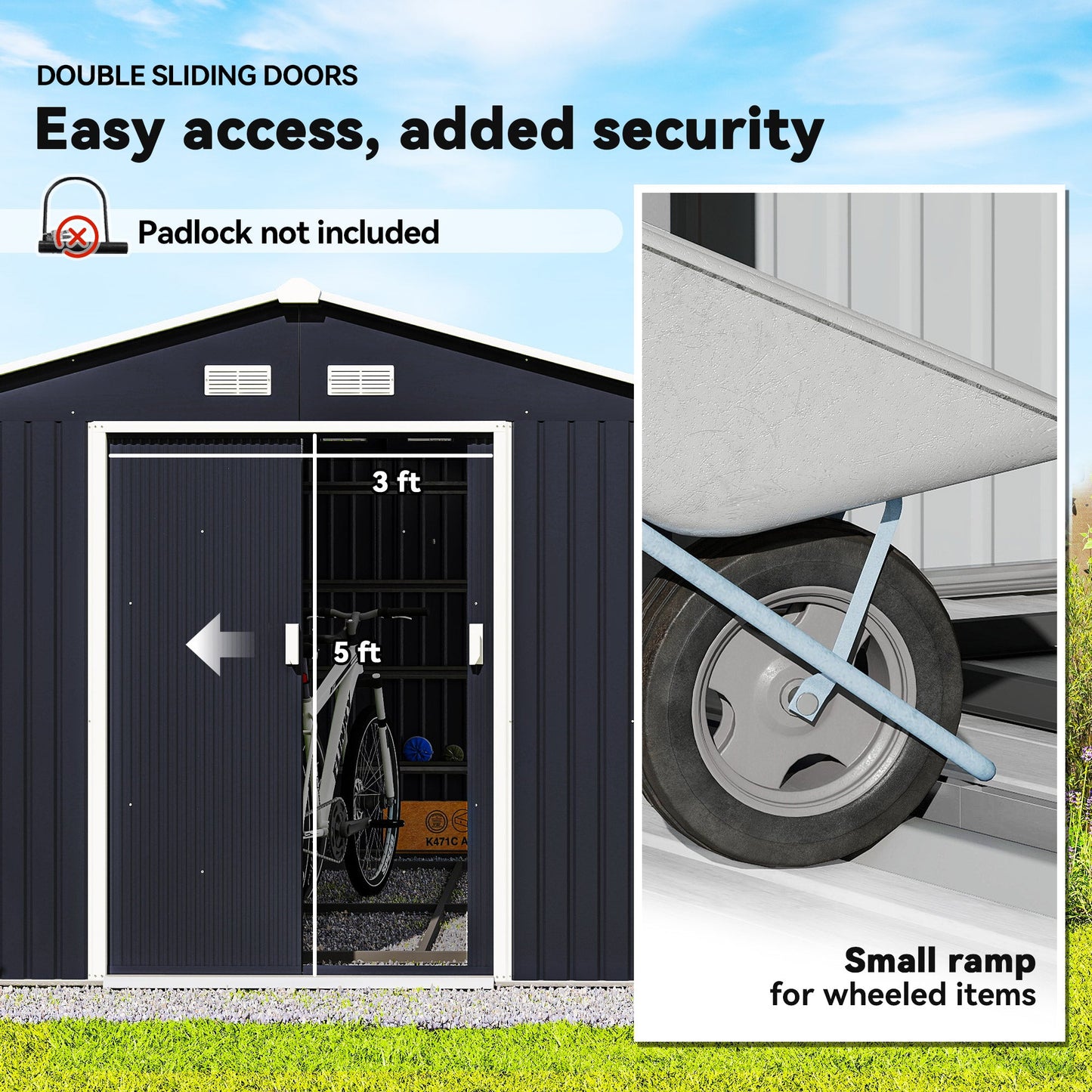 Outsunny Metal Backyard Shed with Lockable Doors & Vents