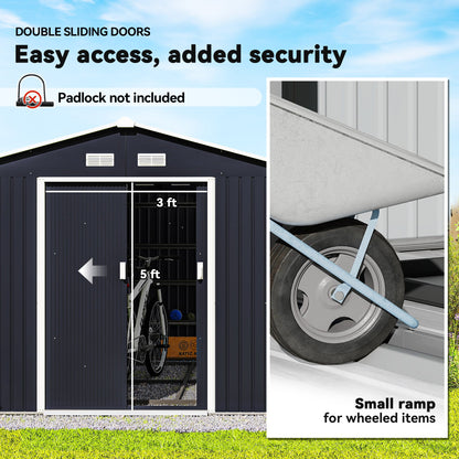 Outsunny Metal Backyard Shed with Lockable Doors & Vents