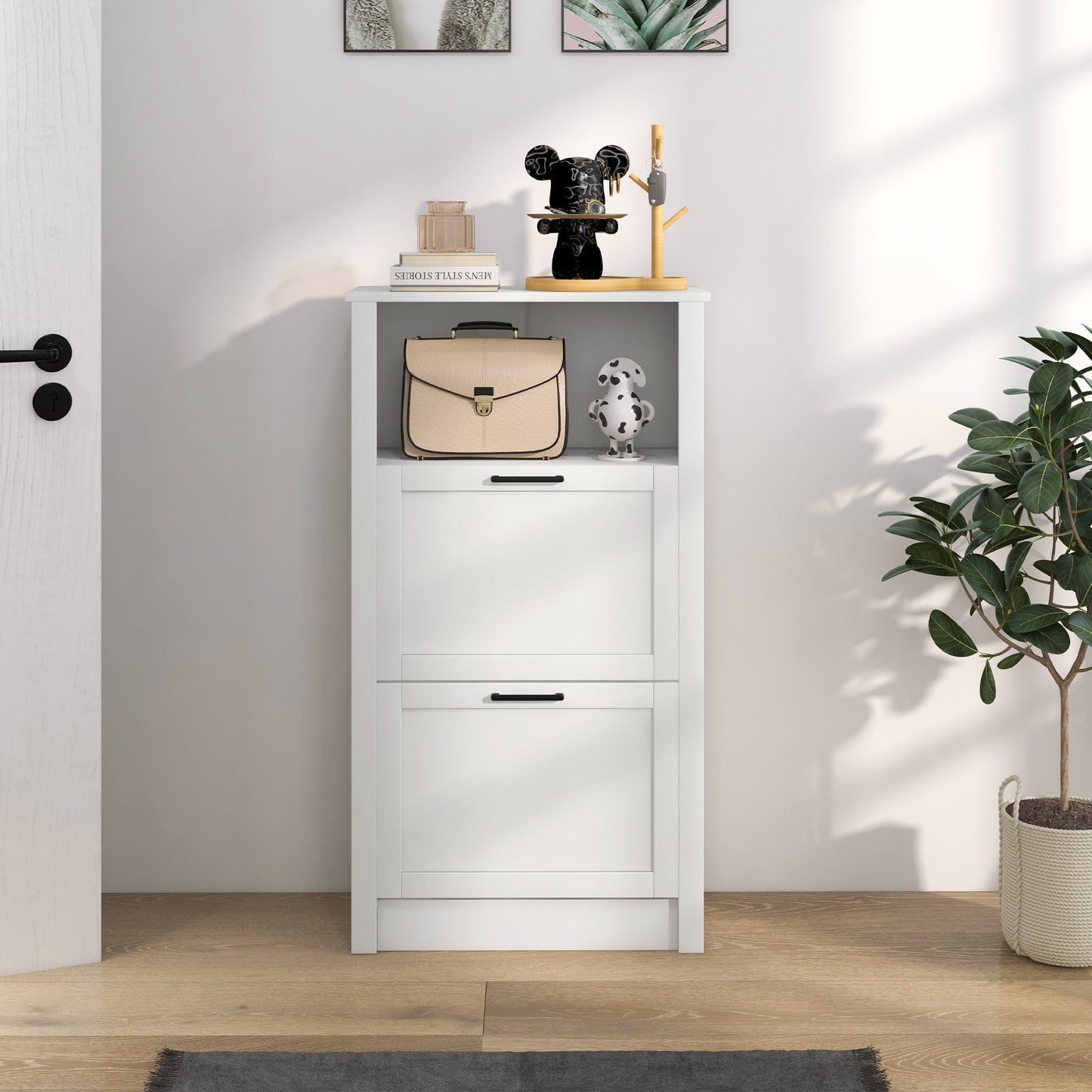 HOMCOM Modern Shoe Cabinet for Entryway with 2 Flip Drawers