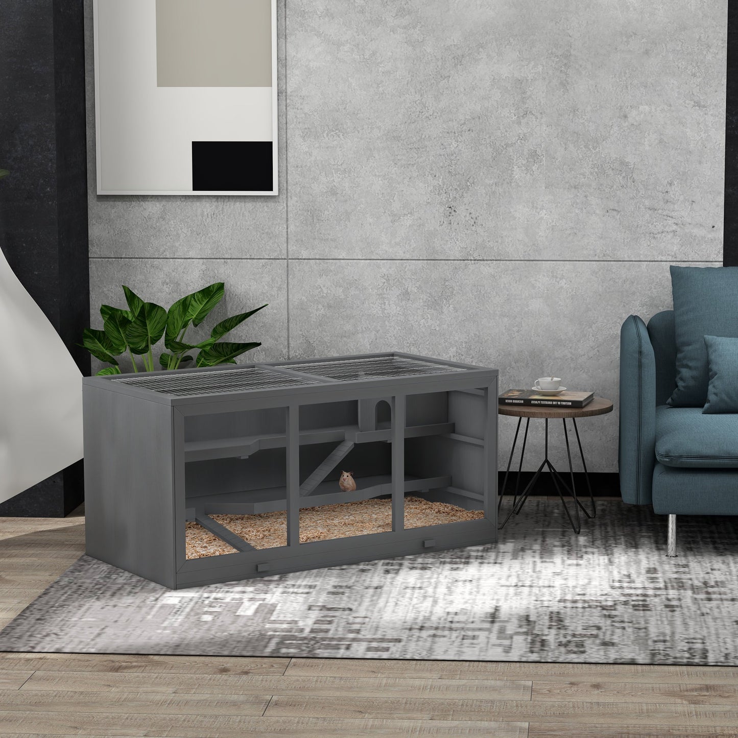 PawHut XL Indoor Wooden Hamster Cage, Lift-Top Roof