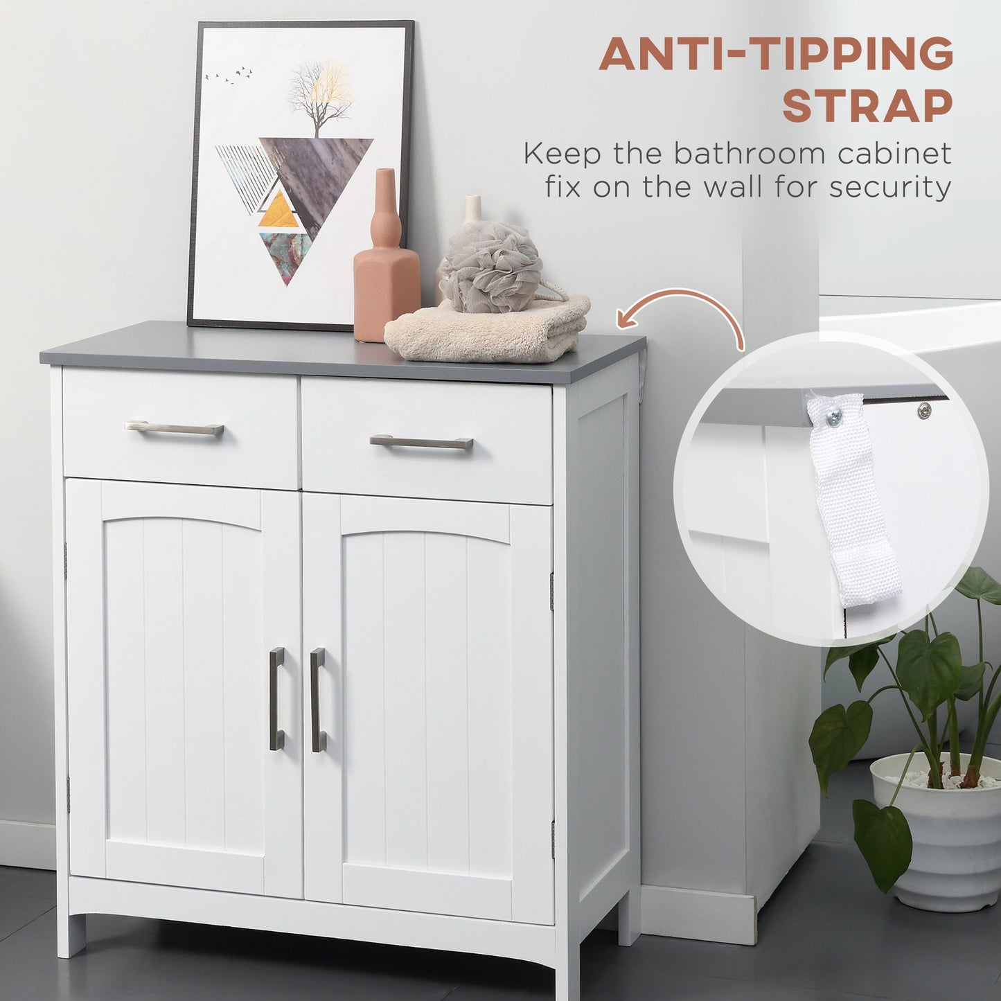 kleankin White Bathroom Cabinet: Drawers & Adjustable Shelf