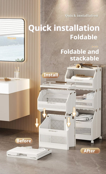 DOORVERSE Foldable Laundry Basket Portable Laundry Storage Basket Multi-Layer Laundry Rack Bathroom Balcony Laundry Basket