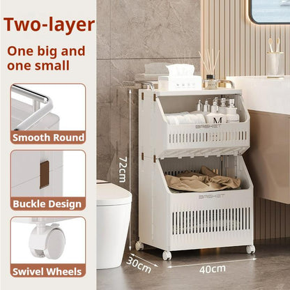 DOORVERSE Foldable Laundry Basket Portable Laundry Storage Basket Multi-Layer Laundry Rack Bathroom Balcony Laundry Basket