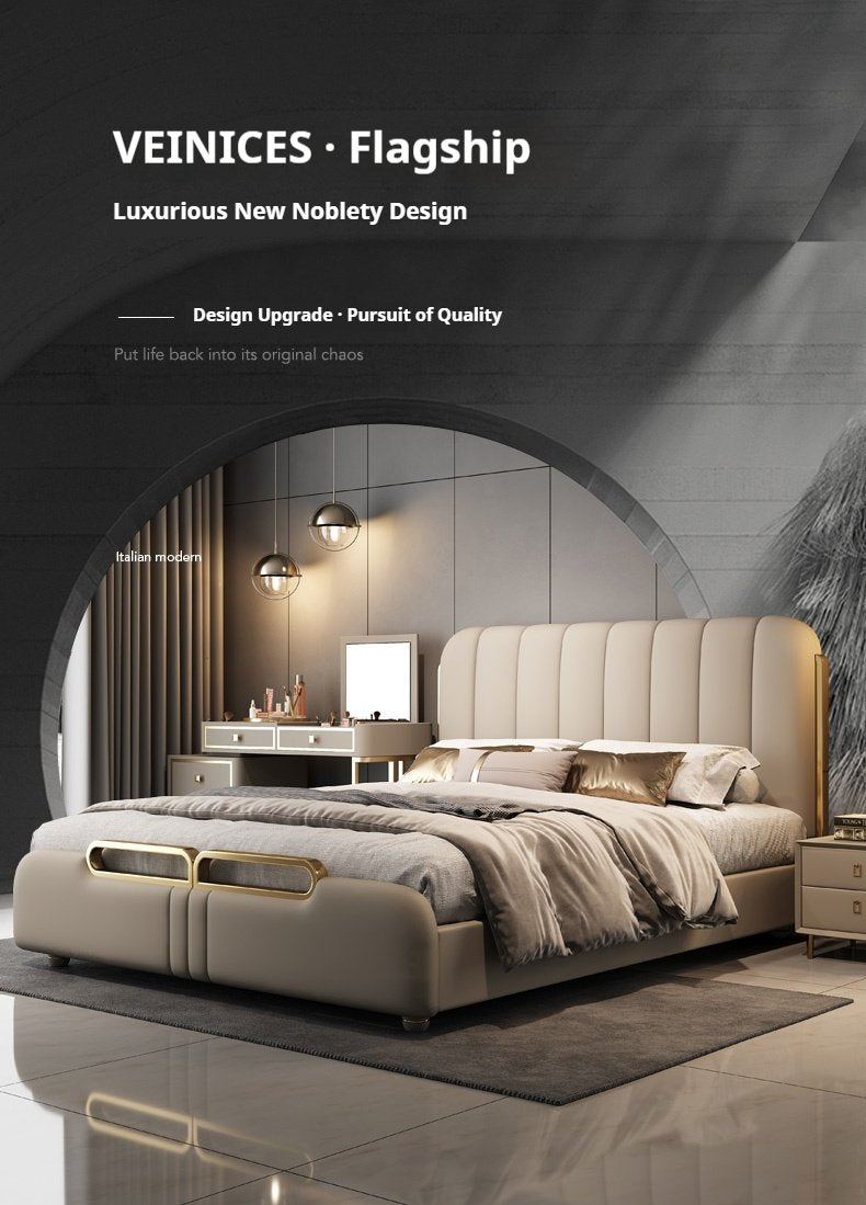 Bed Modern Light Luxury Soft Back Leather for Bedroom