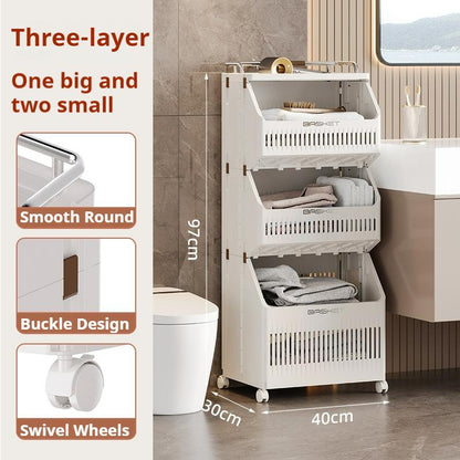 DOORVERSE Foldable Laundry Basket Portable Laundry Storage Basket Multi-Layer Laundry Rack Bathroom Balcony Laundry Basket