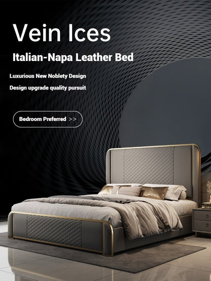 Bed Modern Simple Light Luxury Leather High Backrest for Bedroom