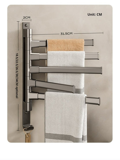 The bathroom rotating towel rack, a no-drilling option for the corner towel rail in the bathroom, is a convenient hanging rod for your lavatory, shower area, or toilet.