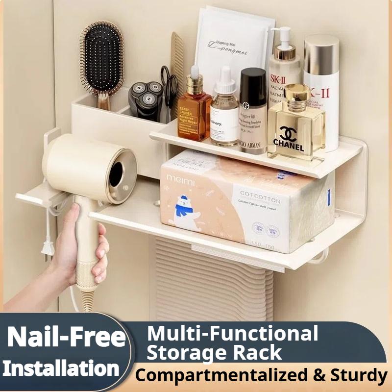 Aluminum Hair Dryer Holder Bathroom Wall Mounted Hair Dryer Comb Storage Shelf Holder Rack Hanger Hair Dryer Placement Rack Household