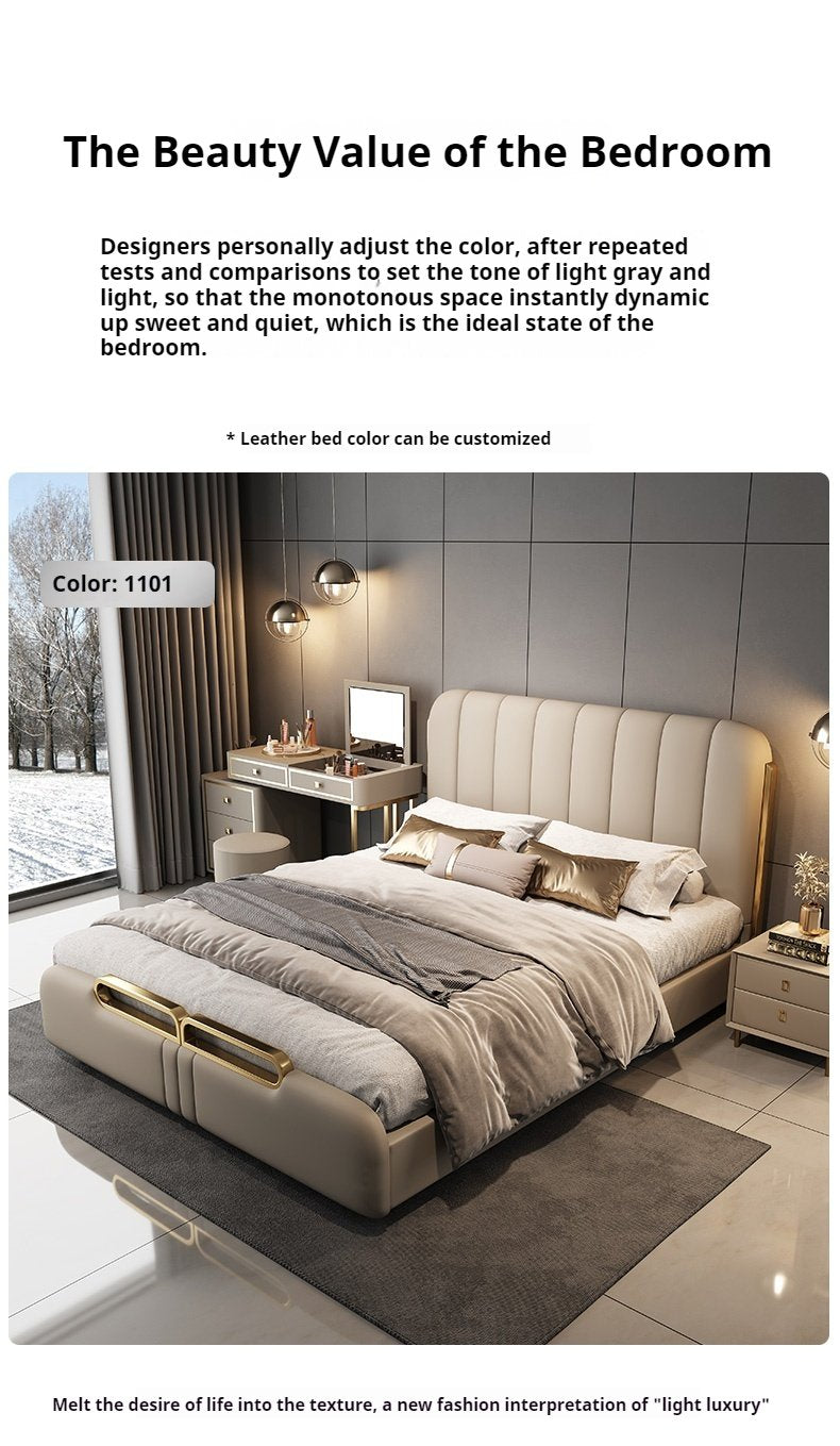 Bed Modern Light Luxury Soft Back Leather for Bedroom