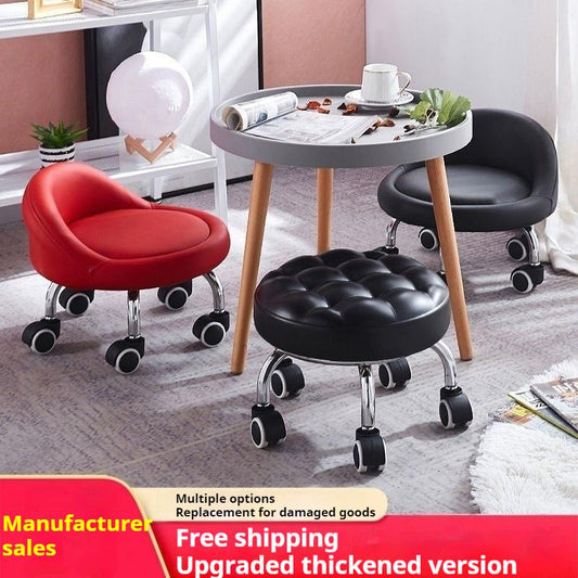 DOORVERSE Low Stool Chair Universal Small Stool with Wheel Children's Seat Shoes Bench Mini Multifunctional Pulley Rolling RoundSeat