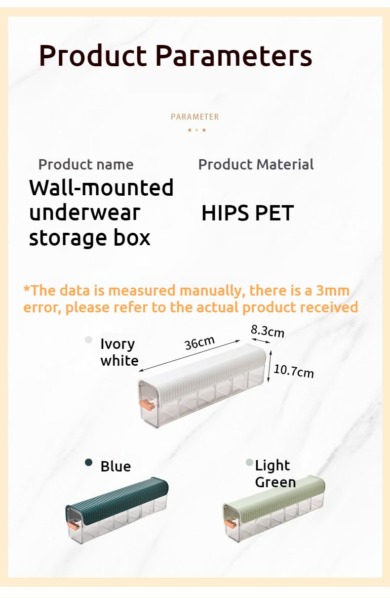 Underwear Storage Box/Household Non-marking Wall-mounted Box / 3-in-1 Divided Wardrobe Storage Box ( White)