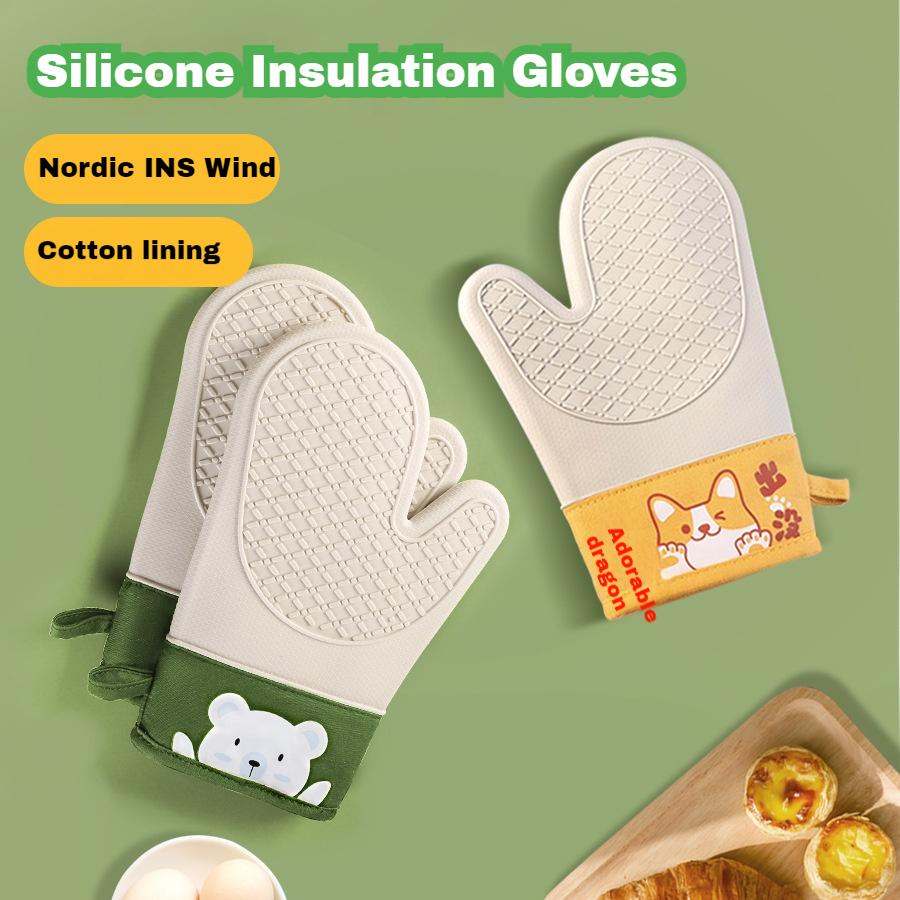 DOORVERSE Barbecue Gloves, Heat-Resistant Silicone Barbecue Gloves, Long Waterproof Barbecue Kitchen Oven Gloves, with Inner Cotton Layer