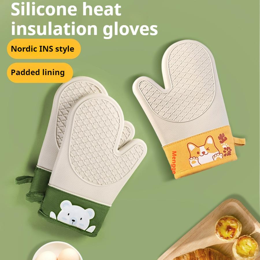 DOORVERSE Barbecue Gloves, Heat-Resistant Silicone Barbecue Gloves, Long Waterproof Barbecue Kitchen Oven Gloves, with Inner Cotton Layer