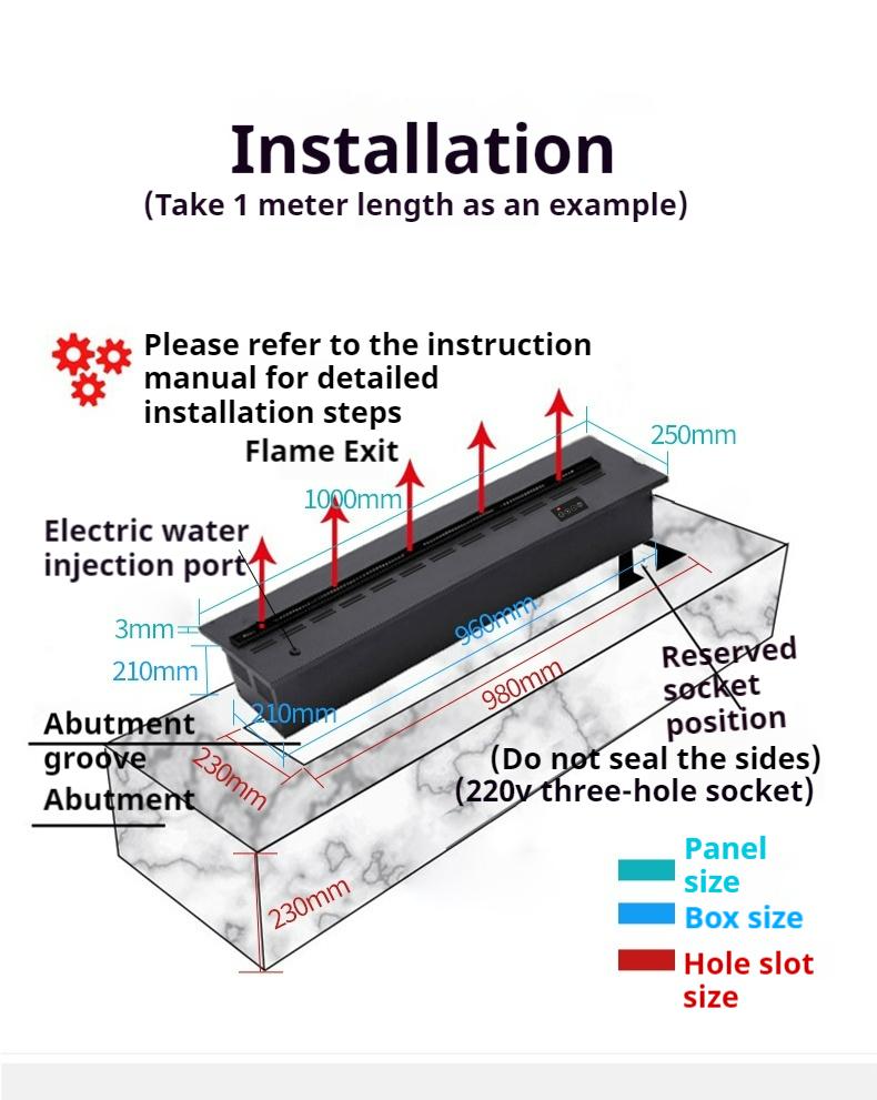 3D Atomizing Fireplace, Built-in Extra Long Simulated Flame, Electronic Humidifier, Platform Decoration