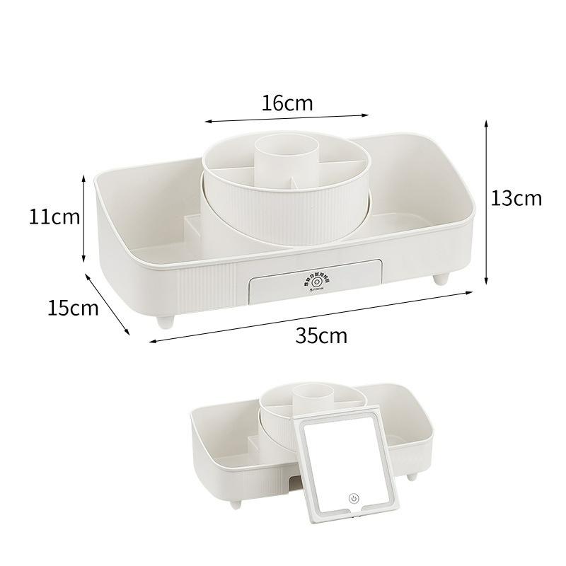 DOORVERSE Cosmetic Storage Box Multi-functional Desktop Rotating Dustproof Storage Box Mirror Dressing Table Storage Rack