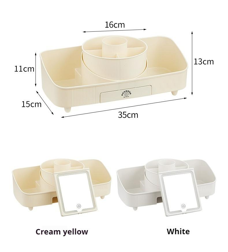 DOORVERSE Cosmetic Storage Box Multi-functional Desktop Rotating Dustproof Storage Box Mirror Dressing Table Storage Rack