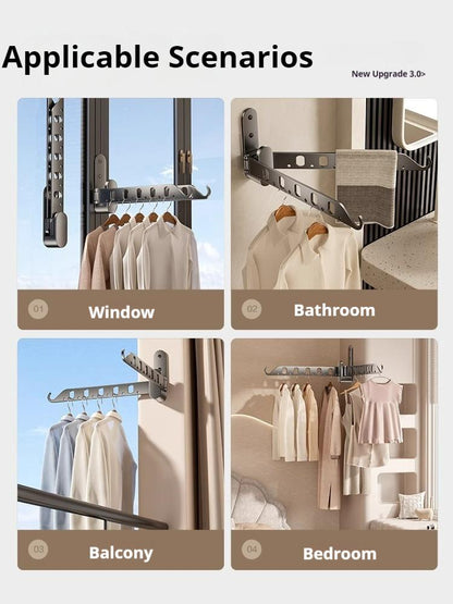 Wall Mounted Clothes Hanger Folding Laundry Clothes Drying Rack Coat Robe Storage Hook for Laundry Room Bedroom Bathroom