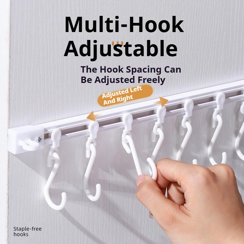 Punch-free Sliding Track Hook Kitchen Cabinet Door Rear Row Hanger Rod Adhesive Hook Row Storage Artifact