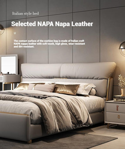 Bed Genuine Leather Light Luxury Modern Premium for Bedroom