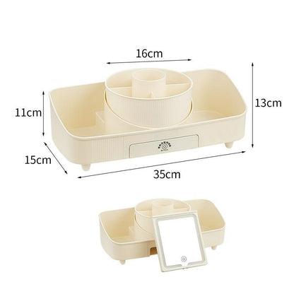 DOORVERSE Cosmetic Storage Box Multi-functional Desktop Rotating Dustproof Storage Box Mirror Dressing Table Storage Rack