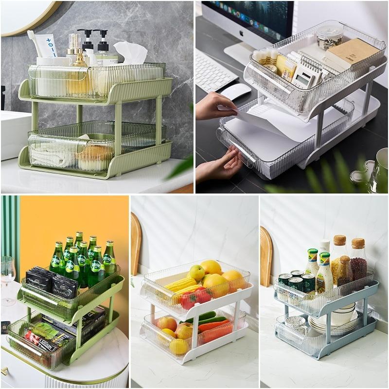 Doorverse Kitchen Storage Shelf Desktop Multi-layer Drawer Storage Shelf Bathroom Non-punch Storage Shelf Transparent Cosmetics Storage Shelf