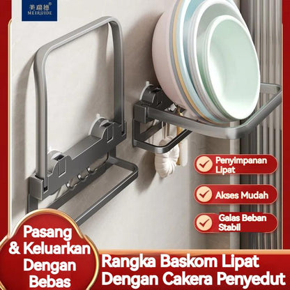 Toilet Hidden Suction Cup Basin Rack Punch-Free Wall-Mounted Bathroom Foot Basin Wash Basin Folding Wall Storage Rack