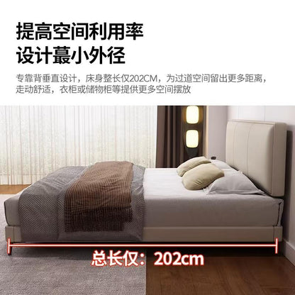 Leather Bed Minimalist Modern Design Style Soft Package for Bedroom