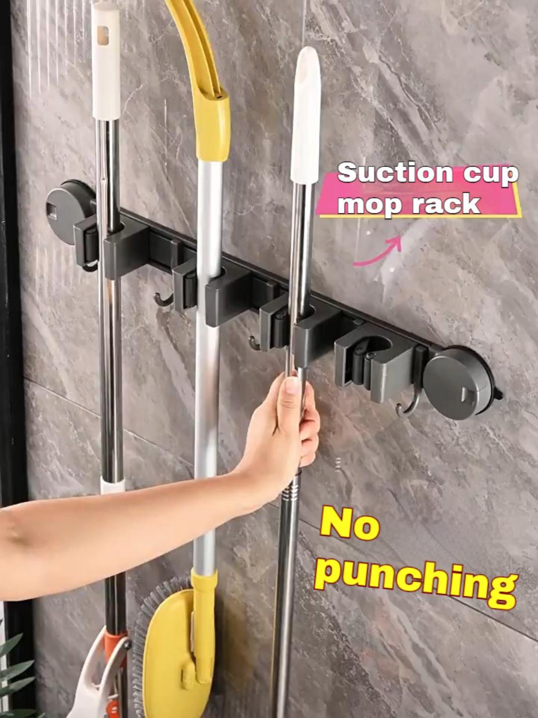 DOORVERSE Space Aluminum Stainless Steel Mop Clip Balcony Punch-free Buckle Hook Bathroom Storage Clip Wall Mop Rack