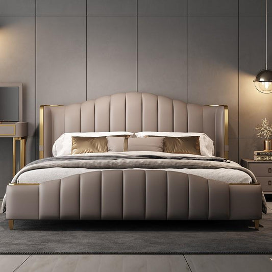 Leather Bed Storage High-End Luxury for Master Bedroom