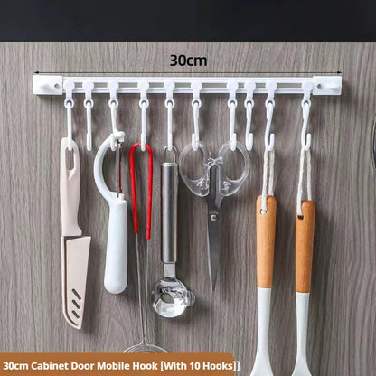 Punch-free Sliding Track Hook Kitchen Cabinet Door Rear Row Hanger Rod Adhesive Hook Row Storage Artifact